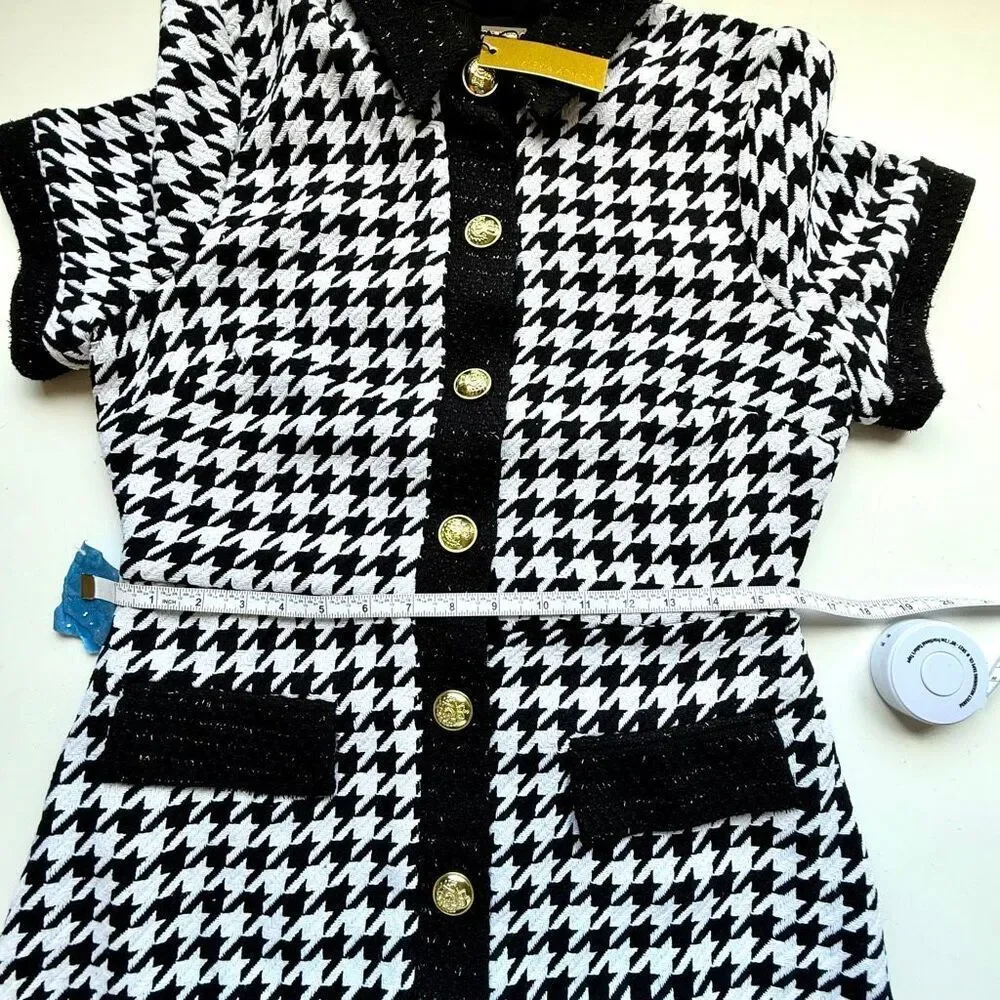 NWT Alexia Admor “Jenni” Tweed Shirtdress black/white houndstooth. Size 10 - Picture 11 of 15